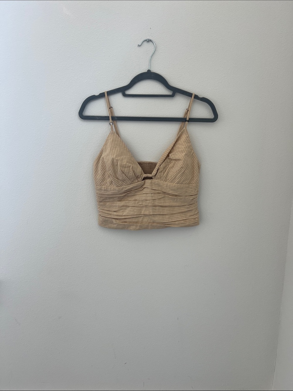 Zara Beige Ribbed V-Neck Cropped Camisole